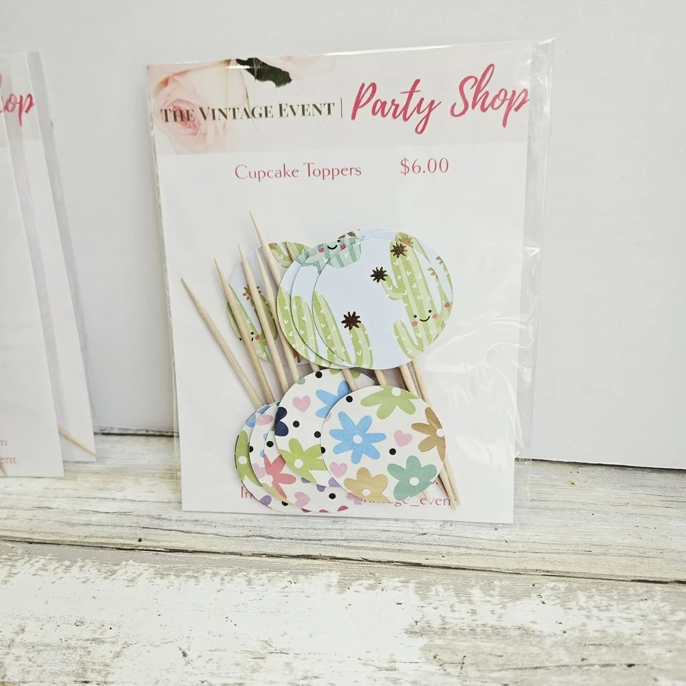 36 Cactus and Floral Cupcake Toppers